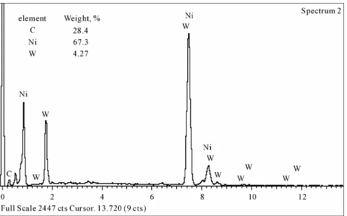 Figure 2. EDS analysis of the diamond coated with electroless NiWB. 