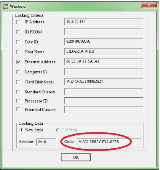 Figure 7: ‘Wechoid’ window – Ethernet Address locking code 