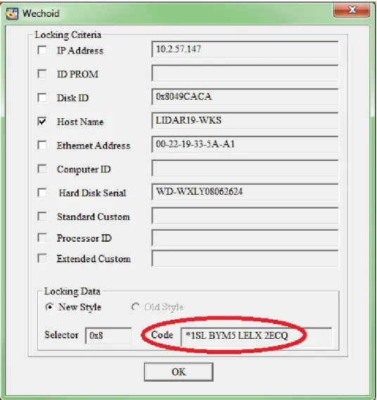 Figure 8: ‘Wechoid’ window – server Host Name primary locking code 