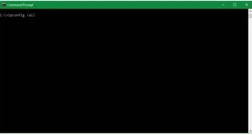 Figure 3: ‘Command Prompt’ window (displaying ‘ipconfig /all’ command) 