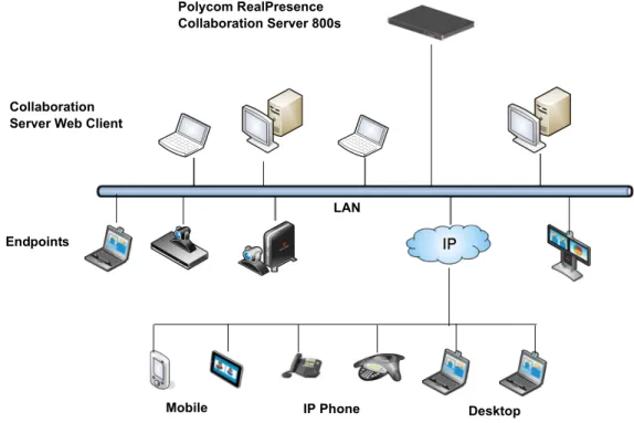 Figure 1-1 Multipoint Video Conferencing using a RealPresence Collaboration Server 800sCollaboration 