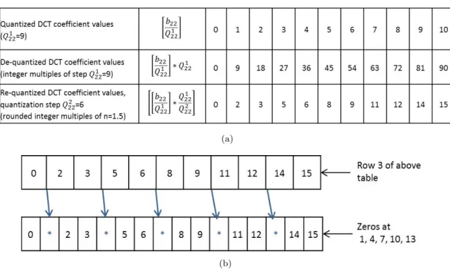 Figure 1.5 Example of double-compressed coefficient values and resulting zero patterns at mode (2,2)
