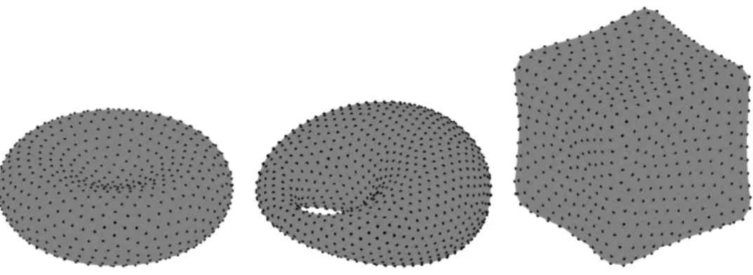Fig. 4. Example node sets for the red blood cell model, Dupin’s cyclide, and the “tooth” model.