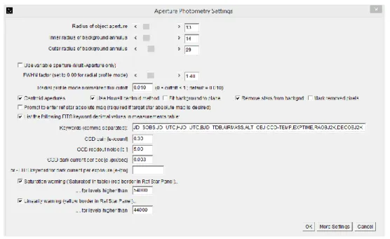 Figure 7. Aperture Photometry Settings Screen 