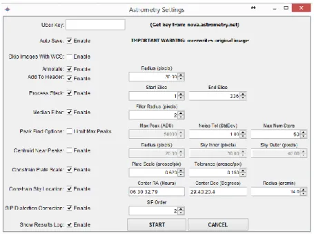 Figure 10. Astrometry Settings Screen 