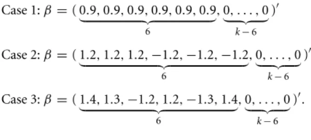 Figure 2 displays the TLP-S and TLP-SG solution paths of | ˆβ j | over a tuning parameter given other(s), where two horizontal lines at 1.2 and 0 give the true parameter values for Case 2 set-up with only RVs