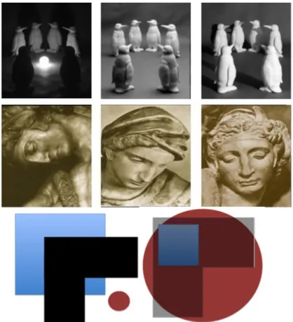 Figure 3. Different objects under illumination change (top), view point variation (middle), and scale change.