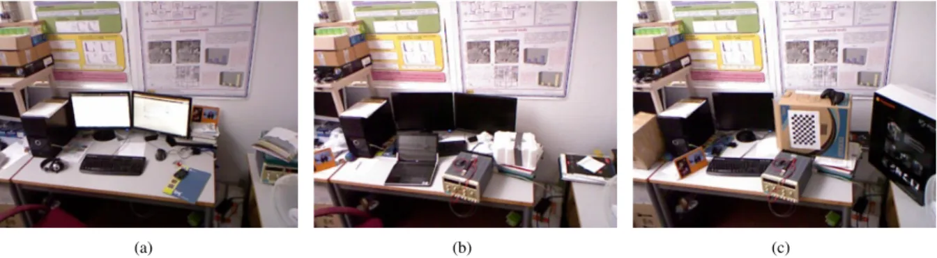 Figure 10: Lifelong maps in o ffice environment. a) Reference scene (Ch0), b) Scene with moderate changes (Ch3), c) Scene with significant changes (Ch5).