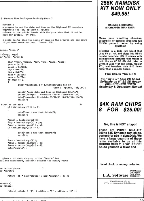 Figure 2 - Date and Time Set Program for the Big Board II 