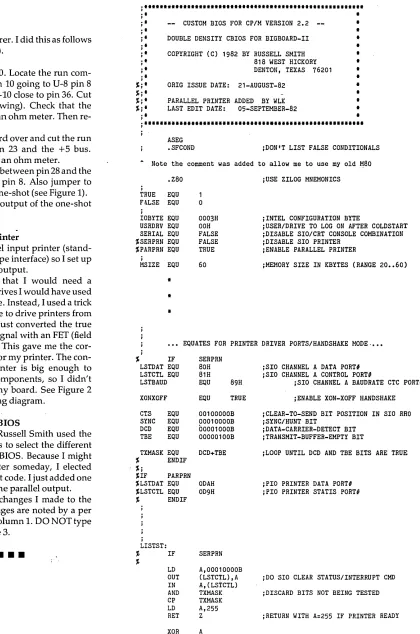 Figure 3 - Big Board /I Custom Bios for Parallel Printer 