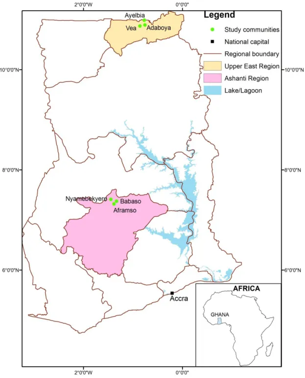 Figure 3.5: Ghana showing the study communities 