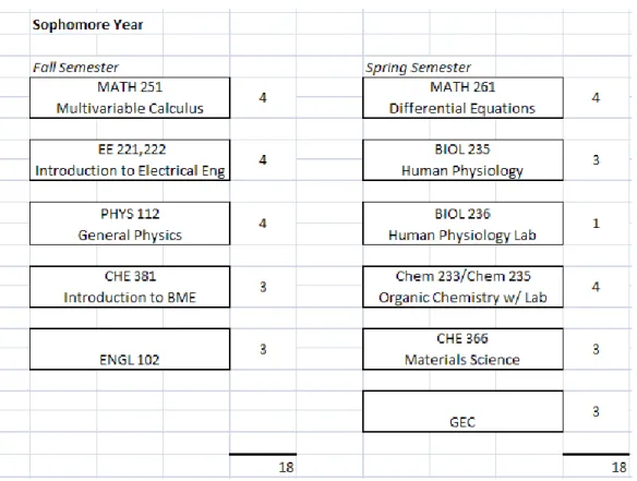 Table 4.2: Second year schedule of courses 