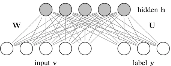 Fig. 1. Schematic view of the classification RBM, which adds a set of label nodes to the visible layer of the standard RBM