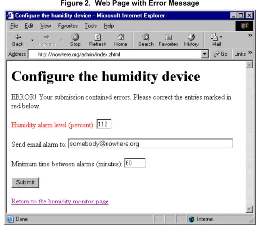 Figure 2.  Web Page with Error Message