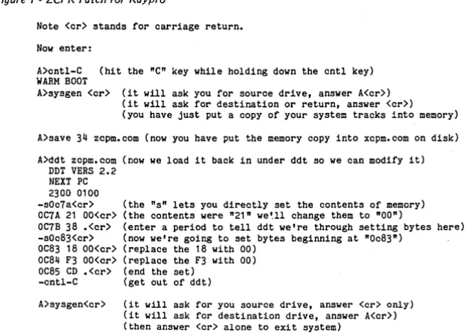 Figure 1 - ZCPR Patch for Kaypro 