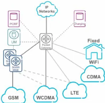 Figure 2. A flat EPC network supporting multi-access technologies.