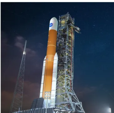 Figure 1. Artist's rendering of the Space Launch System  (SLS) Block 1B with an 8.4 m-diameter fairing on the 