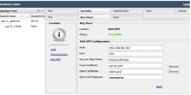 Figure 16: RSA DPM Configuration Panel in CloudLink Center  6.  Click Apply to save the parameters