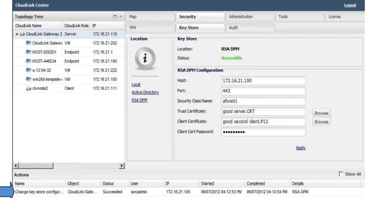 Figure 17: Action Log Confirming Successful Configuration of RSA DPM as key store 