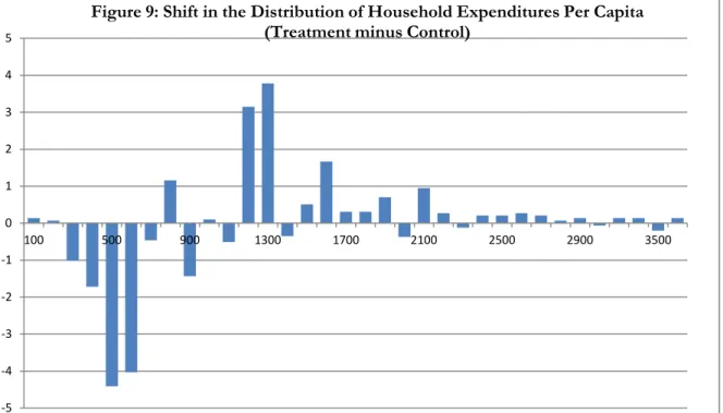 Figure 9: Shift in the Distribution of Household Expenditures Per Capita  (Treatment minus Control) 