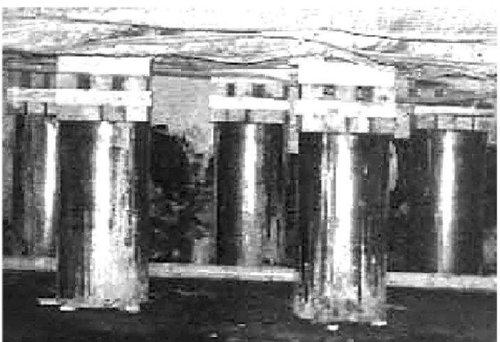 Figure 5b.  If too few timbers are used, the timbers deform and control the loading of the