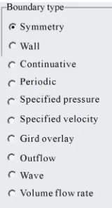 Figure 7. Boundary conditions available in Flow 3D © com-mercial flow solver v 9.3. 