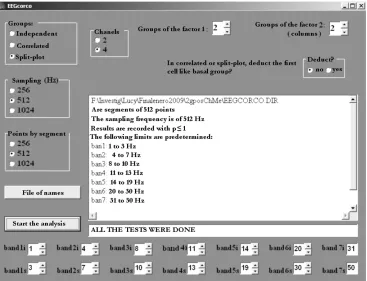 Figure 6. In this example of an initial screen, the user has indicated to the program that there are 4 channels, which are segments signals divided into 512 points and were sampled at a rate of 512 Hz