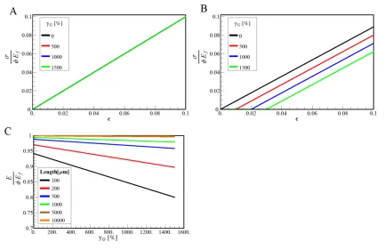Figure 2-4: Variation of the tendon Young’s modulus for different fibril length as a function of force-free strain