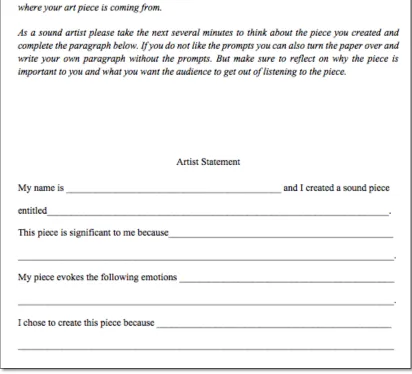 Figure 8 Artist statement prompt worksheet youth were encouraged but not required to fill out these sentence prompts when writing their artist statements