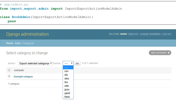 Fig. 4: A screenshot of the change view with Import and Export as an admin action.