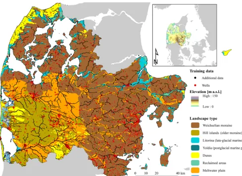 Figure 1. The study site is located in central Denmark. The inset ﬁgure is an overview depicting the digital elevation model