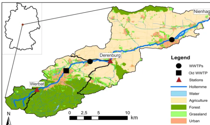 Figure 1. Map of the Holtemme catchment with the selected sampling locations. Map created from ATKIS data.