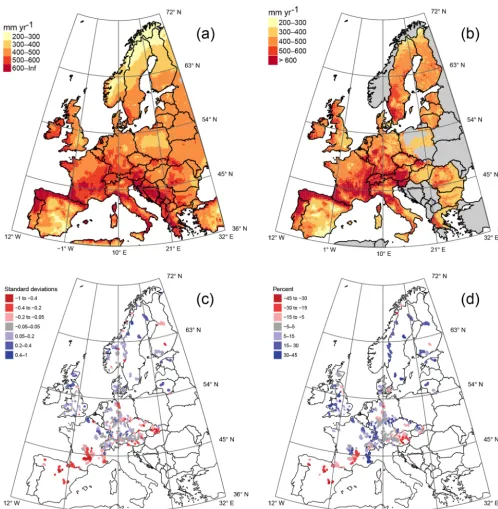 Figure 5. Validation of simulated hydrological ﬂuxes across Europe.does not allow for normalization by interannual streamﬂow variability