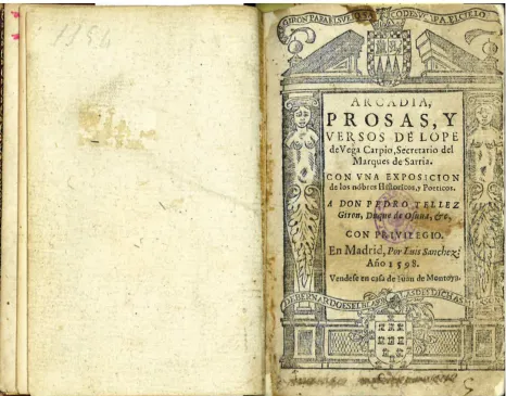 Figure 1. Title page from the 1598 Arcadia. Biblioteca Nacional  