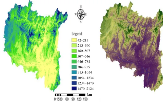 Figure 2. The DEM and three-dimensional topographical map of the LKRB.