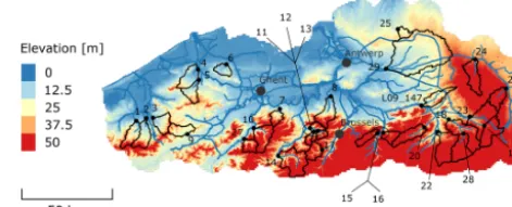 Figure 1. Selected catchments in the Flanders area of Belgium.