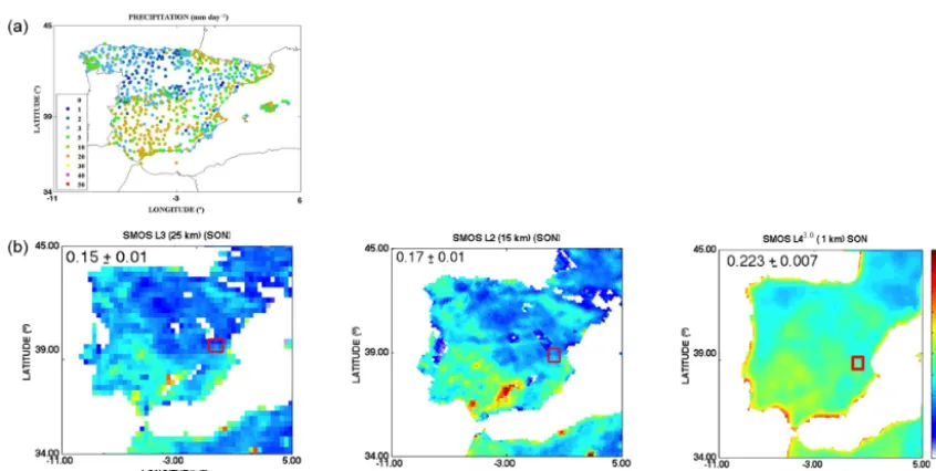 Figure 3. SMOS-derived SSM product comparison from differentoperational levels over the Iberian Peninsula.
