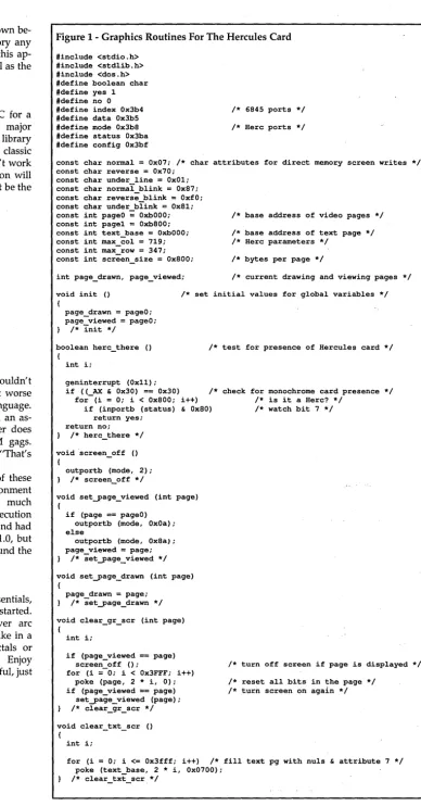 Figure 1 - Graphics Routines For The Hercules Card 