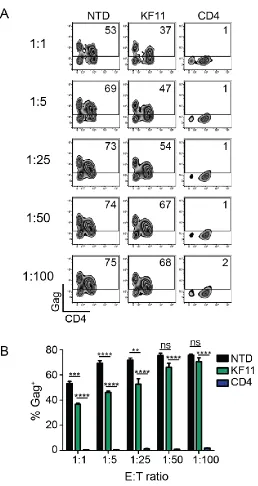 Figure 2-8.  Re-directed T cells expressing a CD4 CAR are 100-fold more potent than re-directed T cells specific for B57-KF11