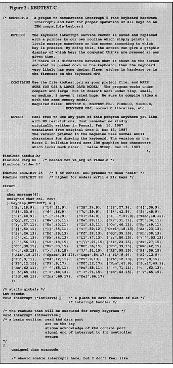 Figure 2 is a C program which does just that. The new interrupt 9 simply keeps track graphically of which keys are cur-