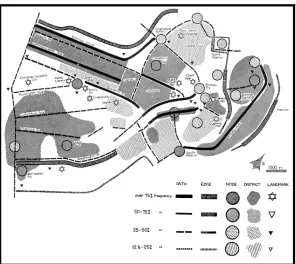 Figure 2.1 The visual form of Boston, illustrating Lynch’s five elements (source: Lynch  1960: 145, 147)