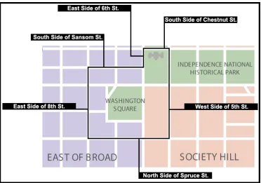 Figure 3.1 Boundary map of study area (outlined in black) with bounding streets  (source: Center City District Webpage 2009)