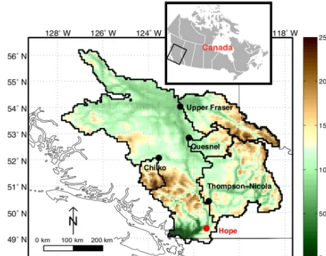 Figure 1. The Fraser River Basin of British Columbia, Canada, andfour of its subbasins examined in this study