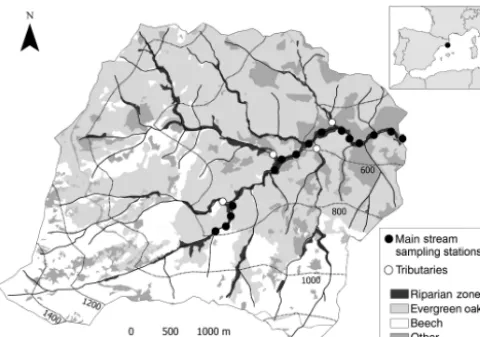 Figure 1. Map of the Font del Regàs catchment within theMontseny Natural Park (northeastern Spain)