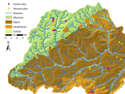 Figure 1. Map of the study site, the Attert catchment in Luxem-bourg.