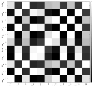 Figure 8. The Pearson pattern correlation coefﬁcient matrix for all eleven parameters.
