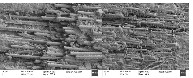 Fig 5(a): Worn surface of GFRP and GFRP doped with MWCNT sliding under Dry environment at 30N 