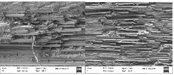 Fig 5(d):Surface of GFRP and GFRP doped with MWCNT sliding under Oil lub environment at 30N 