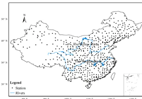 Figure 1. The spatial distribution of precipitation stations used inthis study.