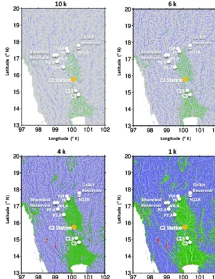 Figure 4. Change in the density of MDC pathways with spatial resolution. The density of river network and MDC pathways increase withincreasing spatial resolution